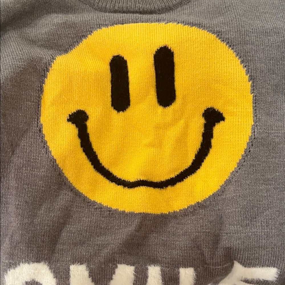 Gray Smiley Face Sweater - Picture 2 of 3